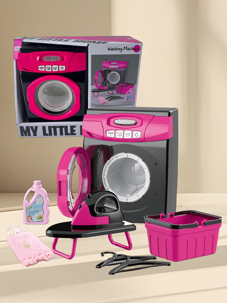 Pretend Play Washing Machine Toy Set – Includes Laundry Basket, Detergent, Iron, Hanger, Fabric & More – Educational Role‑Play for Ages 3+