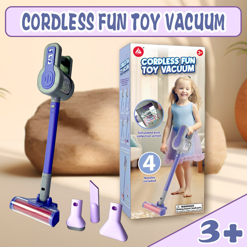 Kids Toy Vacuum Cleaner for Ages 3+ – Battery-Powered Pretend Play Vacuum with Realistic Sounds, Spinning Brush, Bead Bin & Interchangeable Nozzles