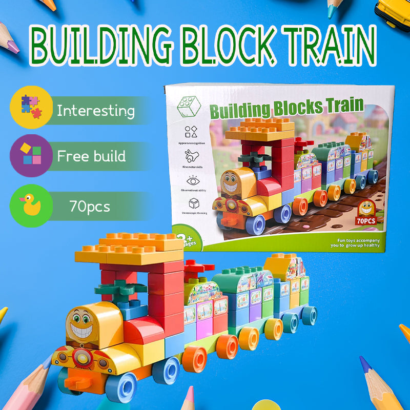 70-Piece Colorful STEM Train Building Set for Kids 3+ – Creative DIY Train Blocks with Rolling Wheels, Stickers, Portable & Safe