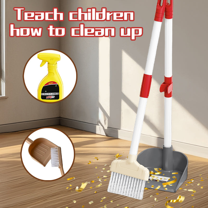 Interactive Pretend Play Cleaning Set – Mini Electric Vacuum, Sweeper, Dustpan & Spray Bottle – Role-Play Toy for Ages 3+
