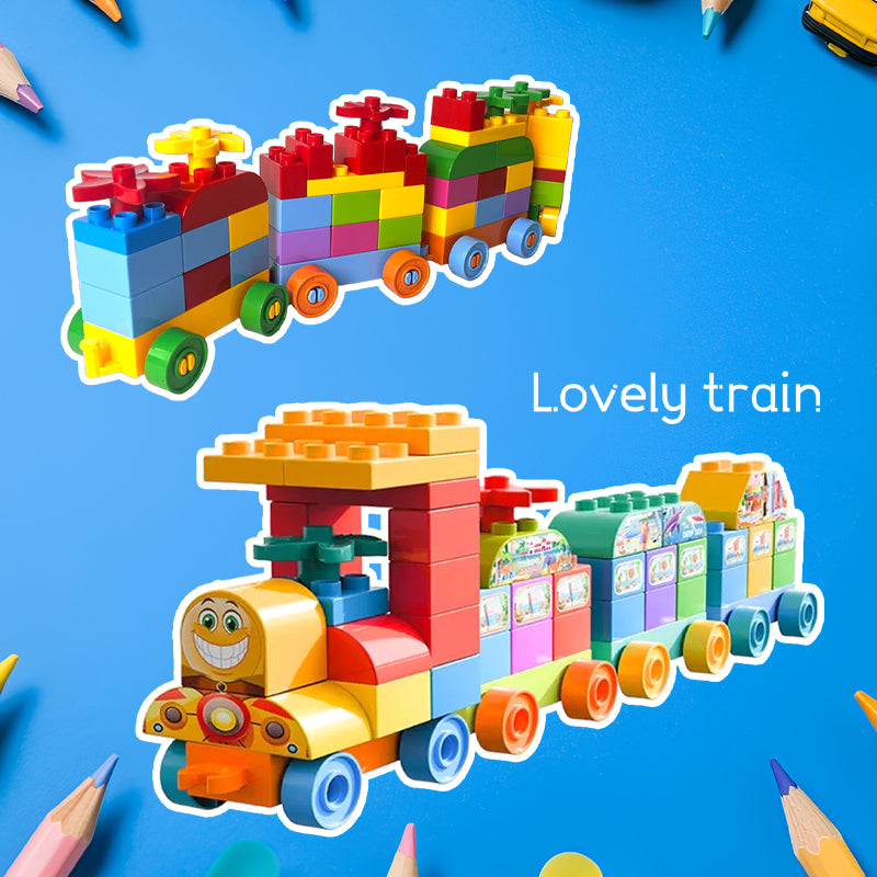 70-Piece Colorful STEM Train Building Set for Kids 3+ – Creative DIY Train Blocks with Rolling Wheels, Stickers, Portable & Safe