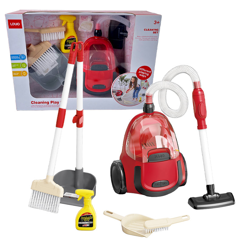 Interactive Pretend Play Cleaning Set – Mini Electric Vacuum, Sweeper, Dustpan & Spray Bottle – Role-Play Toy for Ages 3+