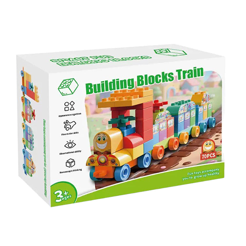 70-Piece Colorful STEM Train Building Set for Kids 3+ – Creative DIY Train Blocks with Rolling Wheels, Stickers, Portable & Safe