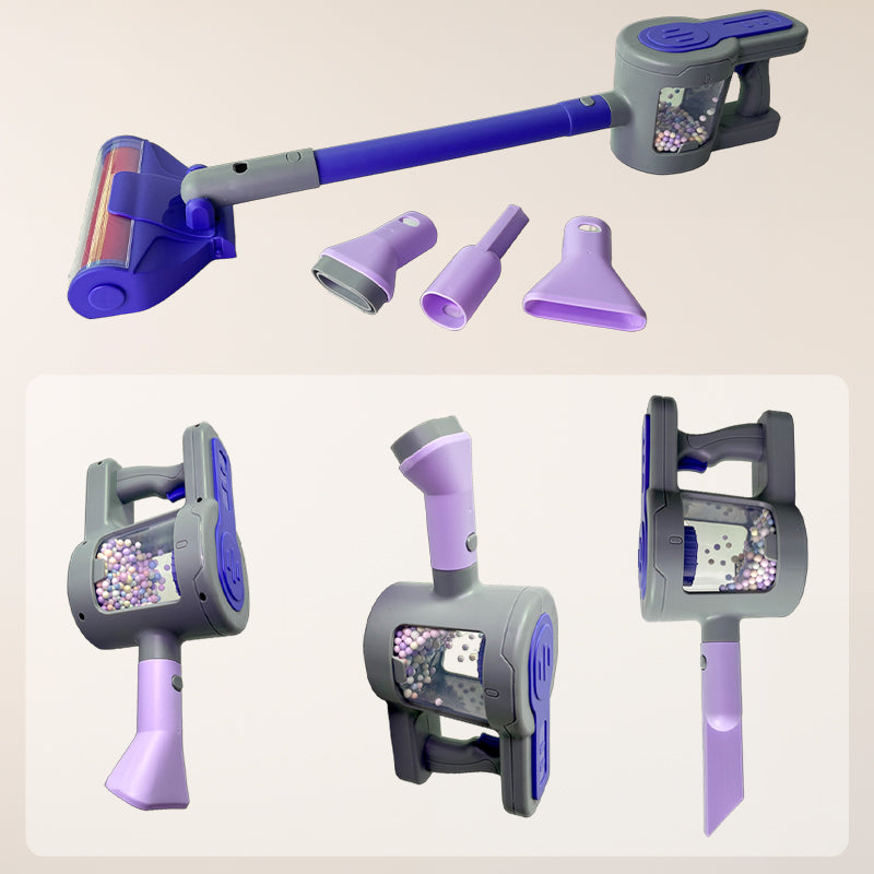 Kids Toy Vacuum Cleaner for Ages 3+ – Battery-Powered Pretend Play Vacuum with Realistic Sounds, Spinning Brush, Bead Bin & Interchangeable Nozzles