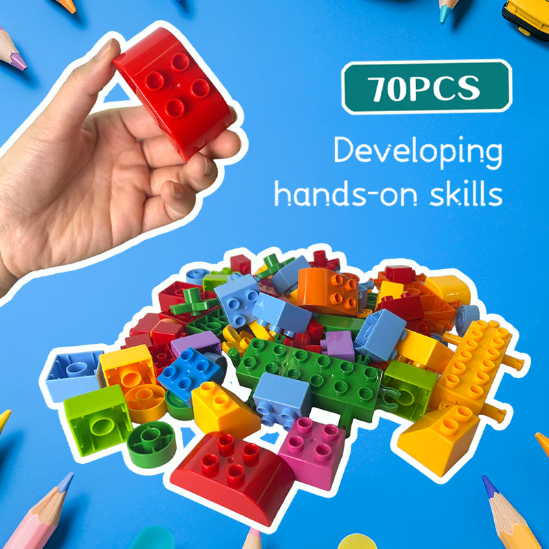 70-Piece Colorful STEM Train Building Set for Kids 3+ – Creative DIY Train Blocks with Rolling Wheels, Stickers, Portable & Safe