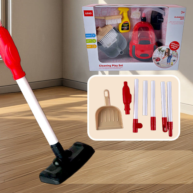 Interactive Pretend Play Cleaning Set – Mini Electric Vacuum, Sweeper, Dustpan & Spray Bottle – Role-Play Toy for Ages 3+