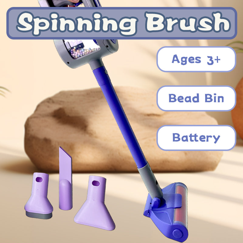 Kids Toy Vacuum Cleaner for Ages 3+ – Battery-Powered Pretend Play Vacuum with Realistic Sounds, Spinning Brush, Bead Bin & Interchangeable Nozzles