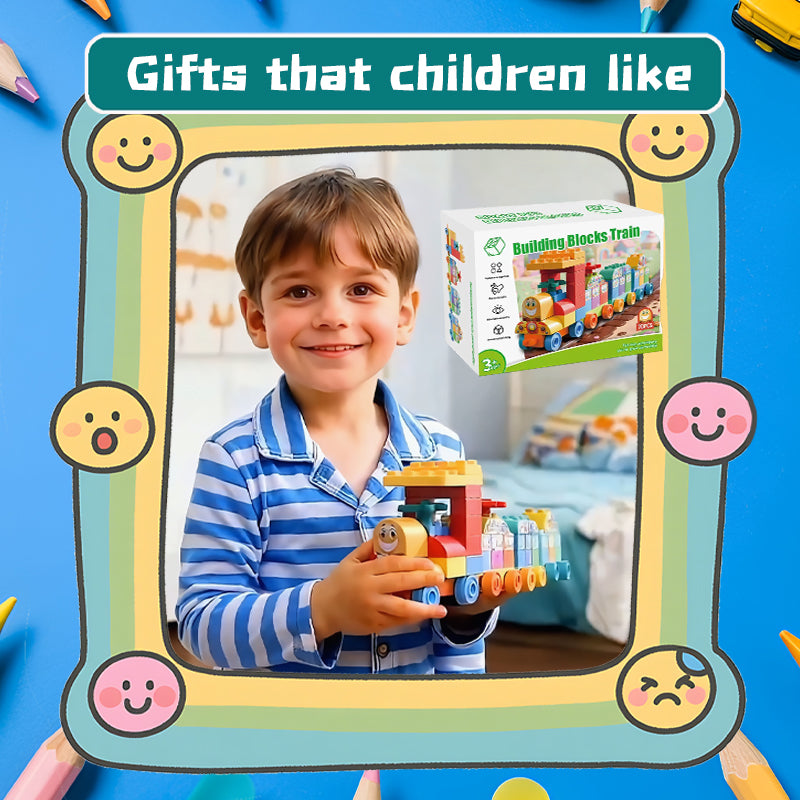 70-Piece Colorful STEM Train Building Set for Kids 3+ – Creative DIY Train Blocks with Rolling Wheels, Stickers, Portable & Safe