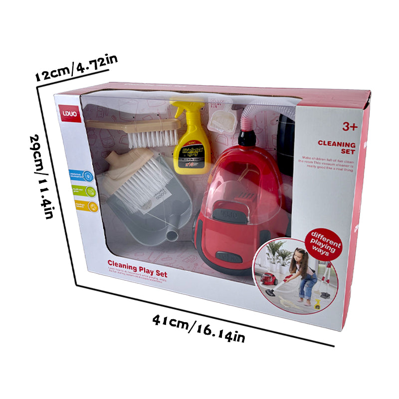 Interactive Pretend Play Cleaning Set – Mini Electric Vacuum, Sweeper, Dustpan & Spray Bottle – Role-Play Toy for Ages 3+