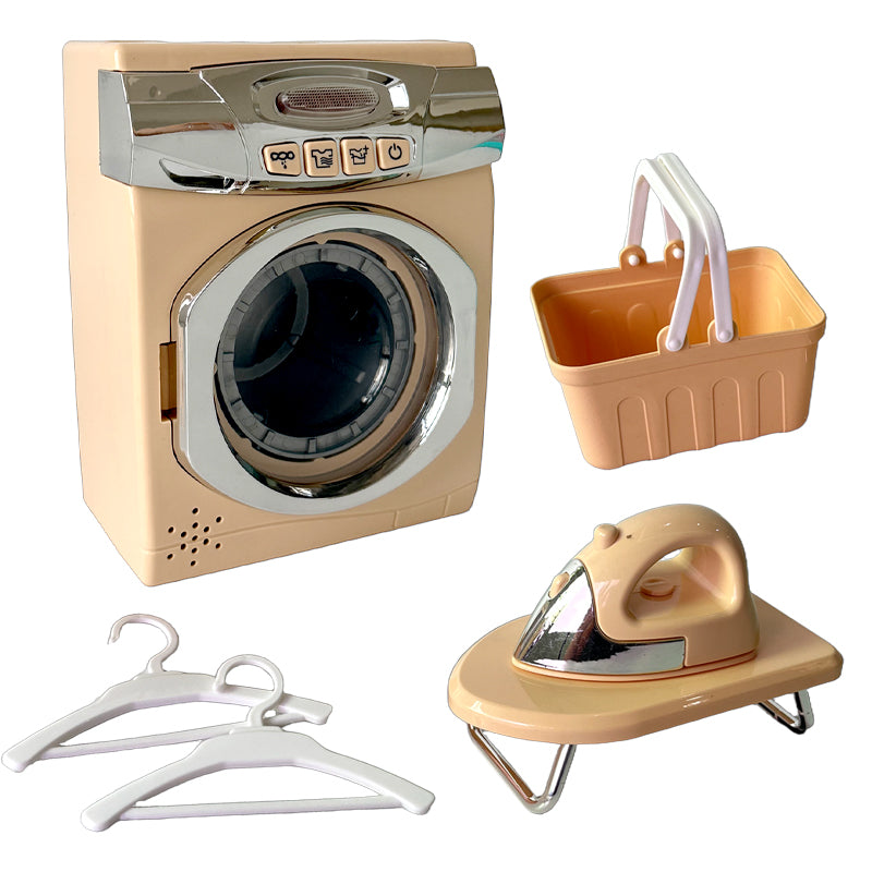 Kids Pretend Washing Machine Playset – Spinning Drum, Lights & Sounds, Iron, Basket & Hangers – Role-Play Laundry Toy (Ages 18M+)