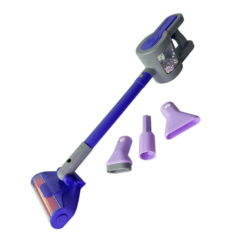 Kids Toy Vacuum Cleaner for Ages 3+ – Battery-Powered Pretend Play Vacuum with Realistic Sounds, Spinning Brush, Bead Bin & Interchangeable Nozzles